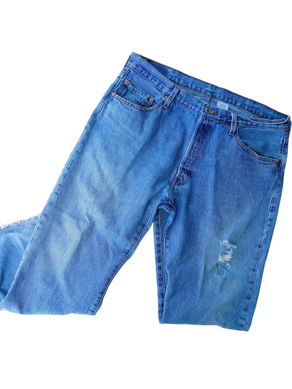 Levi’s 501 Distressed Medium Wash Button Fly Jeans 38x29 Straight Leg